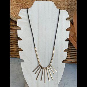 Thin Gold Bar Drops on Black Chord Necklace - Lovely